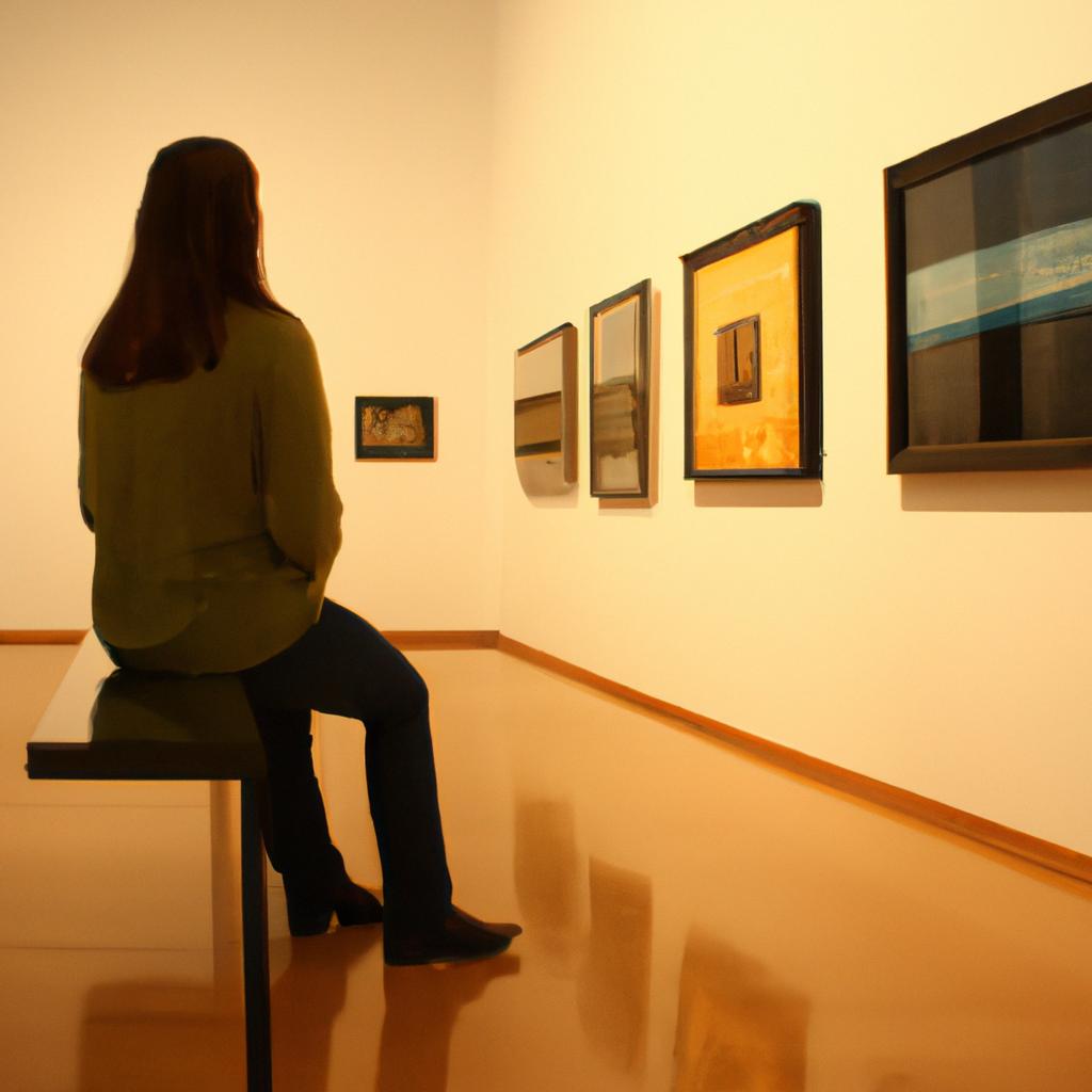 Person studying art in gallery
