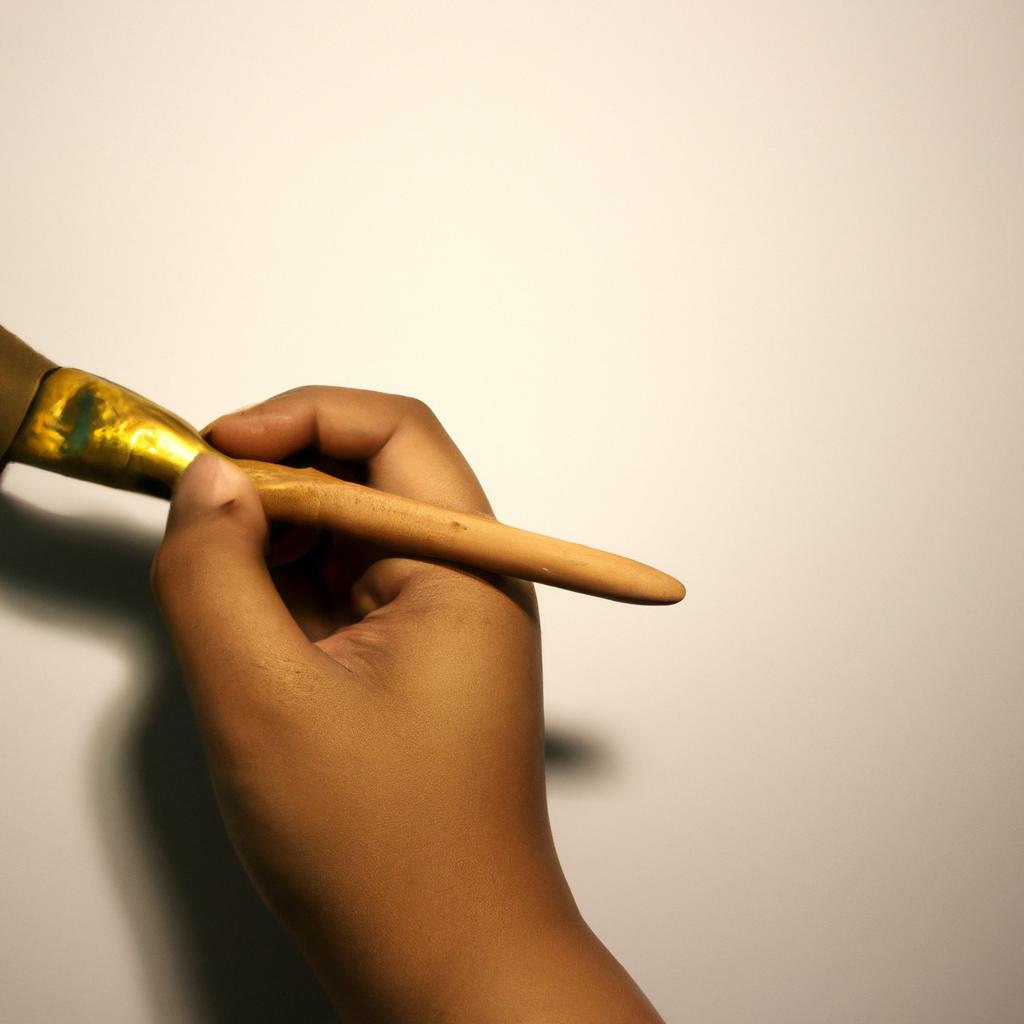 Person holding paintbrush, studying art