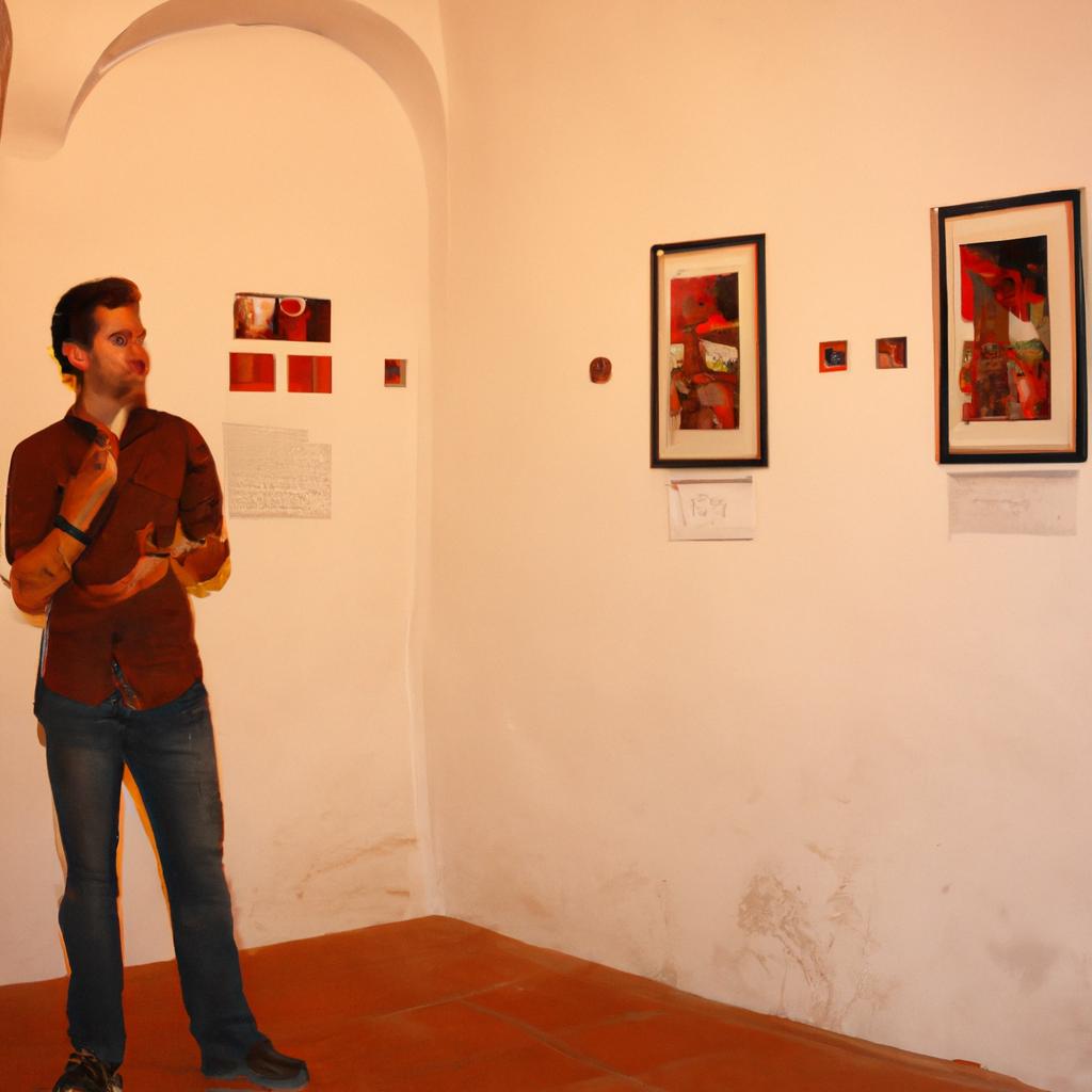 Person speaking at art gallery