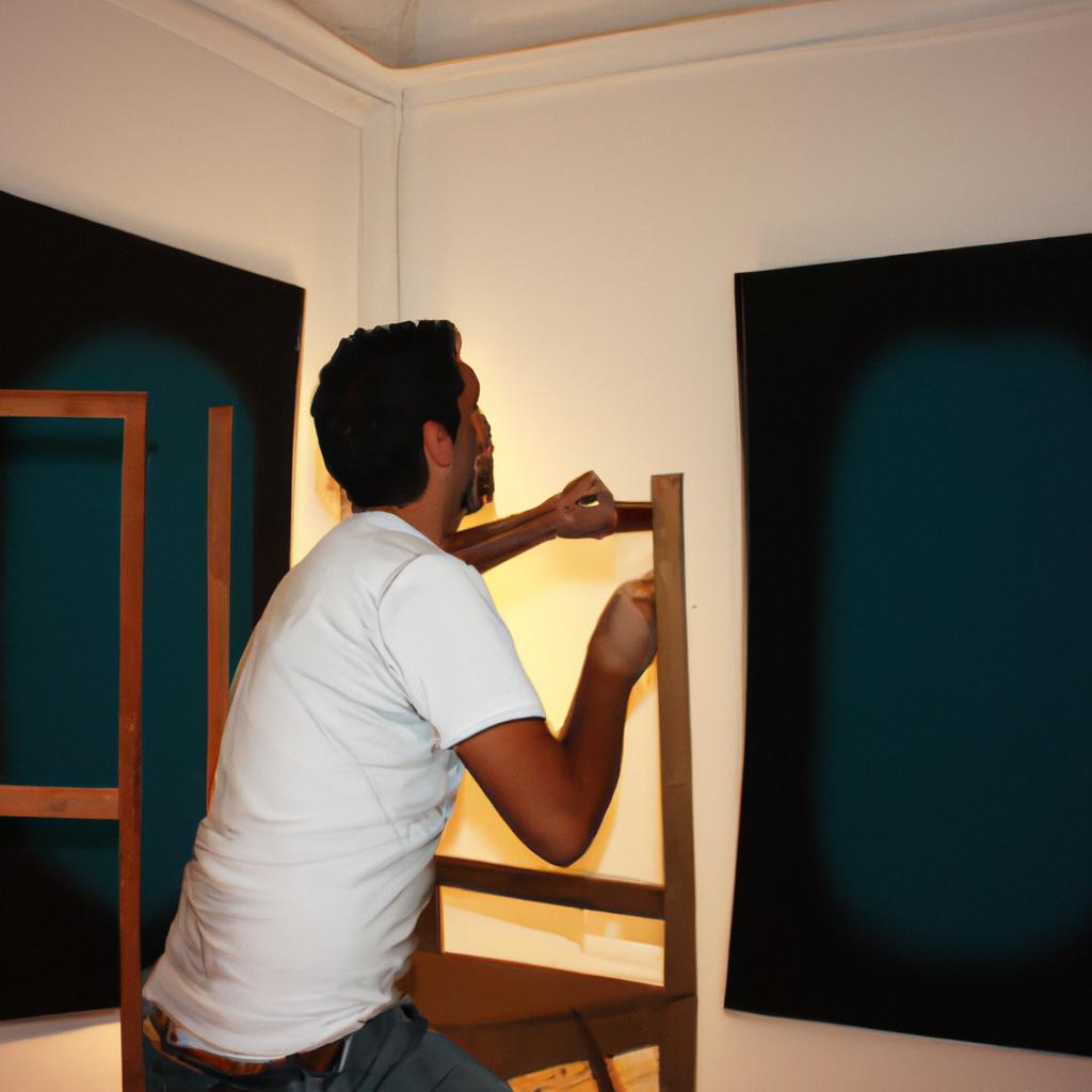Person creating artwork in gallery