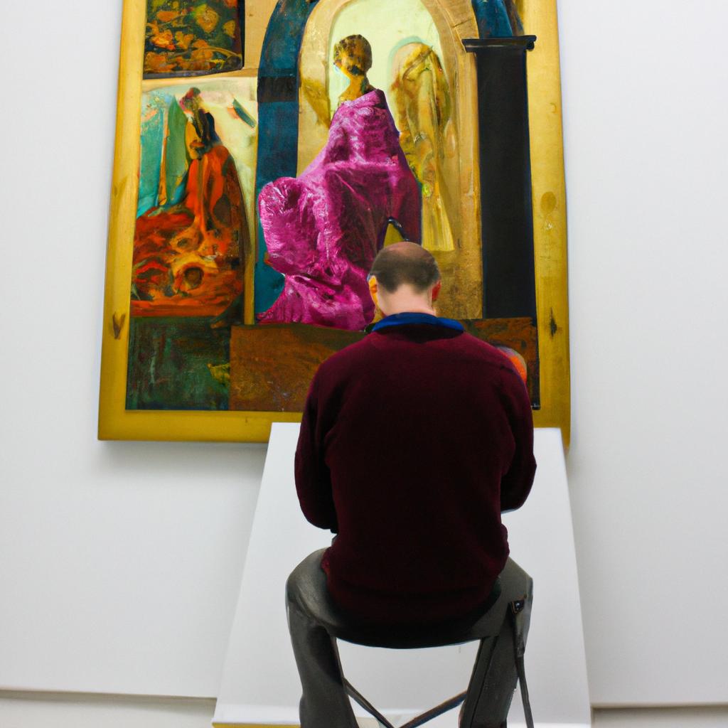 Person painting in art gallery