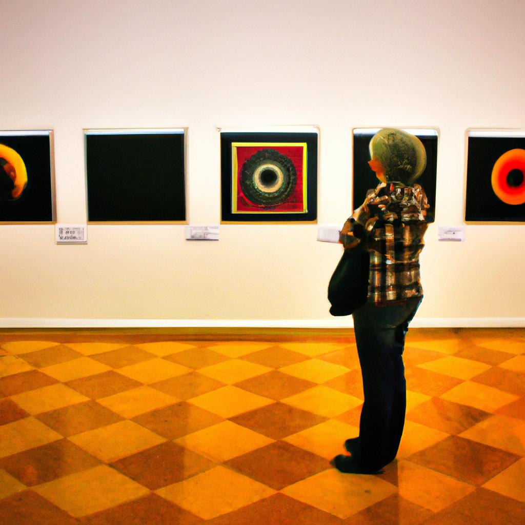 Person observing pop art exhibition