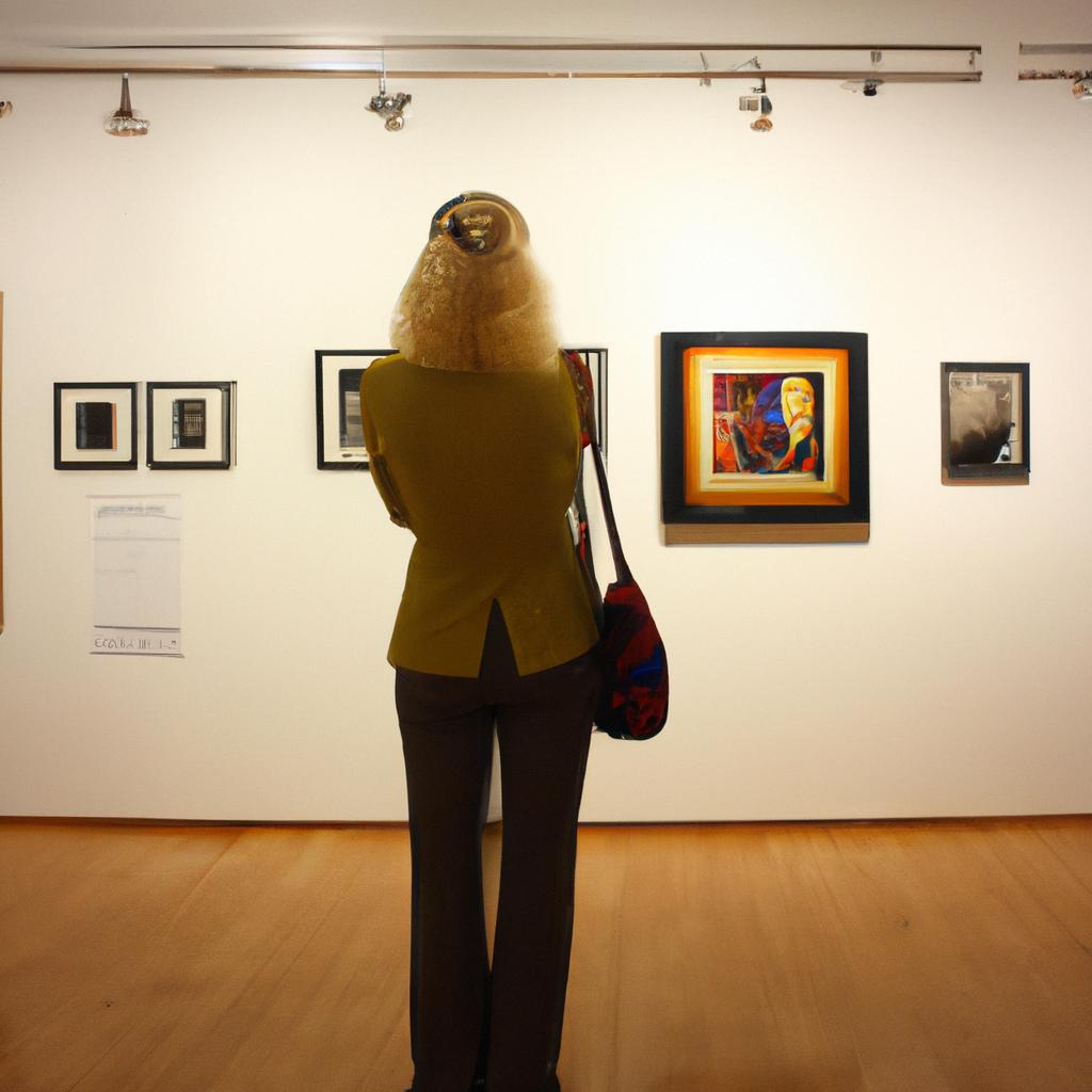 Person browsing art gallery exhibition